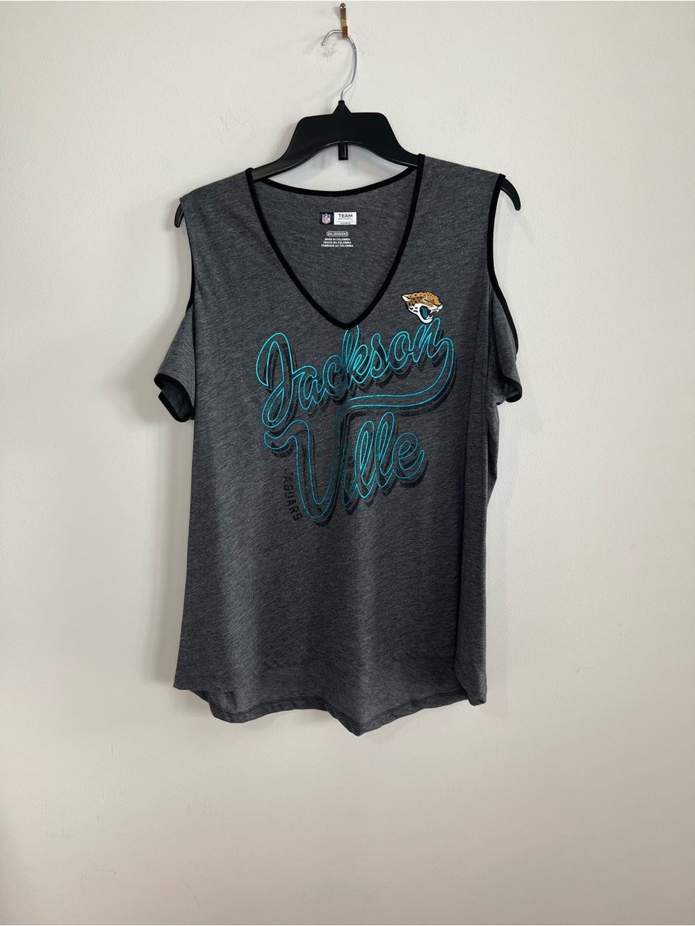 Game Day Jacksonville Jaguars Gray Cold Shoulder V-Neck Top